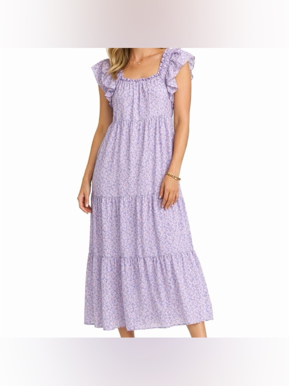 Xirena Larken Dress Blu Flora Silk Cotton Tiered Midi S